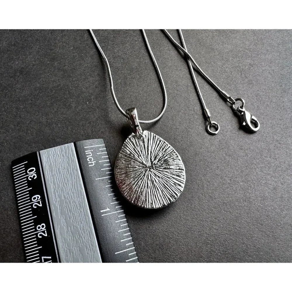 Faux Pearl Pendant Silvertone & Glass Druzy Taerdrop Charm with accents Necklace - Picture 3 of 5